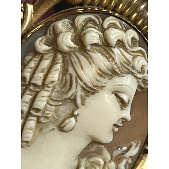 Gold Filled Shell Cameo Brooch Pendant Hand Carved 1/20 12k GF Vintage - Picture 9 of 14